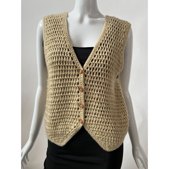 Partners Crochet Vest Size Medium Beige Acrylic - Picture 1 of 13